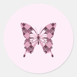 Passion Pink Diamond Geruite vlinder Ronde Sticker