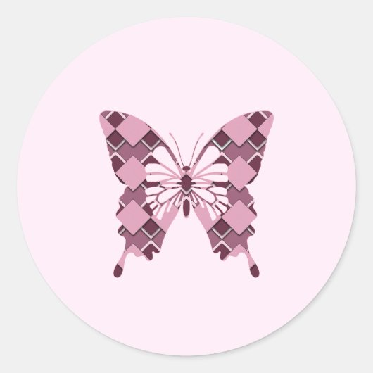 Passion Pink Diamond Geruite vlinder Ronde Sticker (Voorkant)