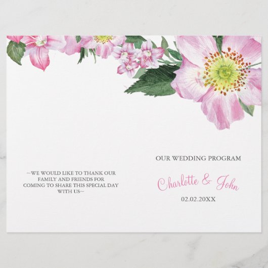 Passion Pink Waterverf Flowers Weddenschap (Voorkant)