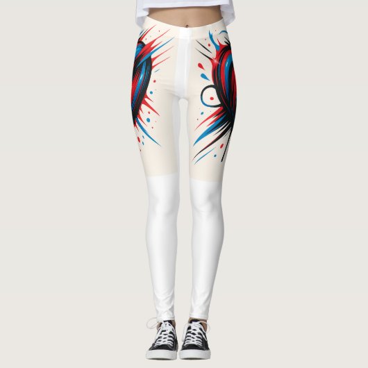 "Passion Pulse – Vetgedrukte rode & blauwe hart la Leggings (Voorkant)