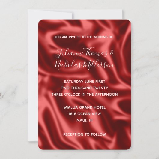 Passion Red Faux Satin Wedding Kaart (Voorkant)