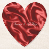 Passion Red Romantische Faux Satijn Trouwen Kartonnen Onderzetters (Voorkant)