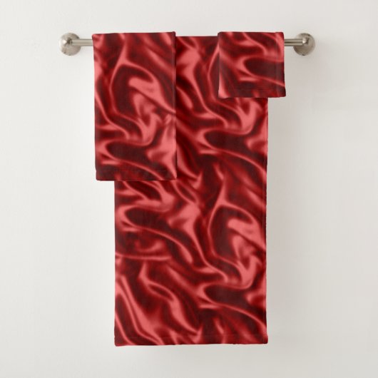Passion Red Romantische Faux Satin Bad Handdoek (Insitu)