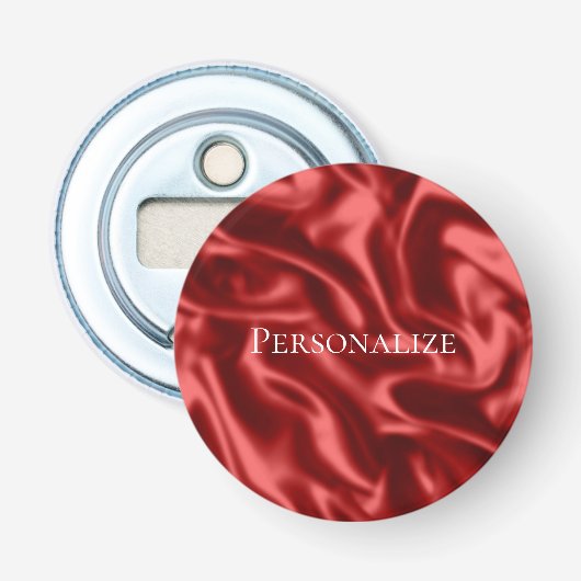 Passion Red Romantische Faux Satin Button Flesopener (Voorkant)