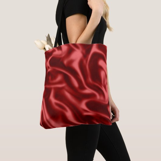 Passion Red Romantische Faux Satin Tote Bag (Dichtbij)