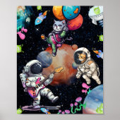 Passional Astronaut and Cute Cat Out Space Poster (Voorkant)