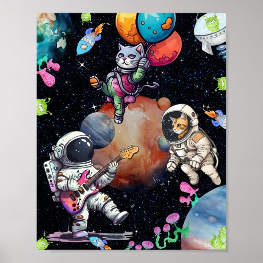 Passional Astronaut and Cute Cat Out Space Poster (Voorkant)