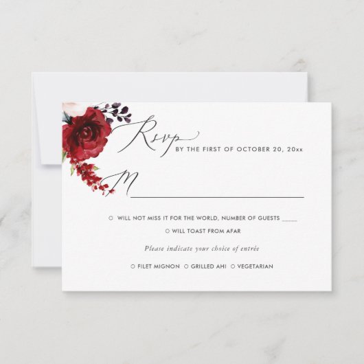 Passionate Blooms Waterverf Flowers, RSVP w Meal Kaart (Voorkant)