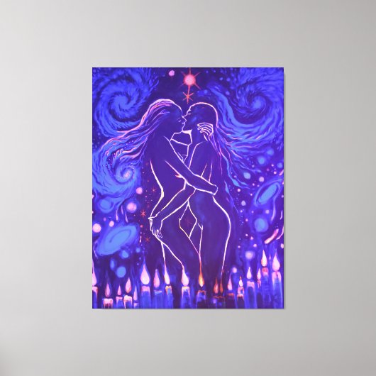 Passionate lesbische kus canvas afdruk (Voorkant)