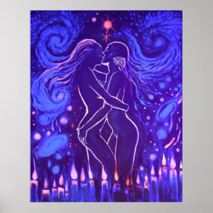 Passionate lesbische kus poster