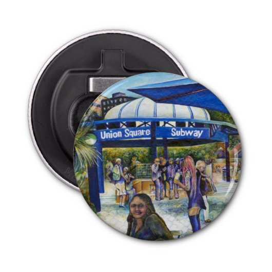 Passionate mensen die in het park spelen, NYC Button Flesopener (Voorkant)