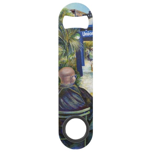 Passionate mensen die in het park spelen, NYC Speed Flessenopener (Achterkant)