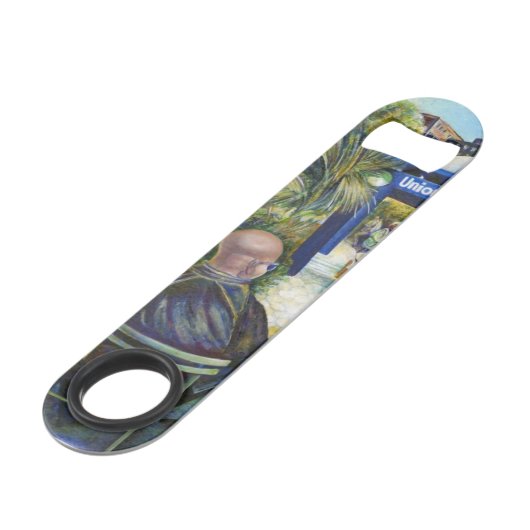 Passionate mensen die in het park spelen, NYC Speed Flessenopener (Achterkant Gekanteld)