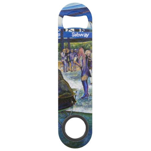 Passionate mensen die in het park spelen, NYC Speed Flessenopener (Voorkant)