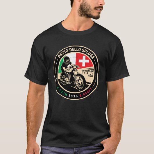 Passo Dello Spluga Italië Zwitserland Motorfiets T-shirt (Voorkant)