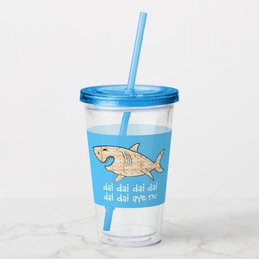 Passover Acrylblauw Tumbler 16 oz Matzah Shark Acryl Drinkbeker (Achterkant)