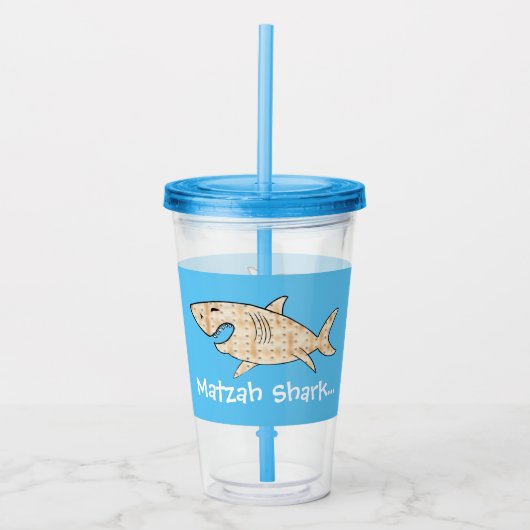 Passover Acrylblauw Tumbler 16 oz Matzah Shark Acryl Drinkbeker (Voorkant)