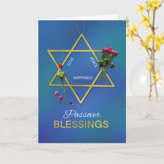 Passover Blessings Star van David Gold Kijk Kaart (Gele Bloem)