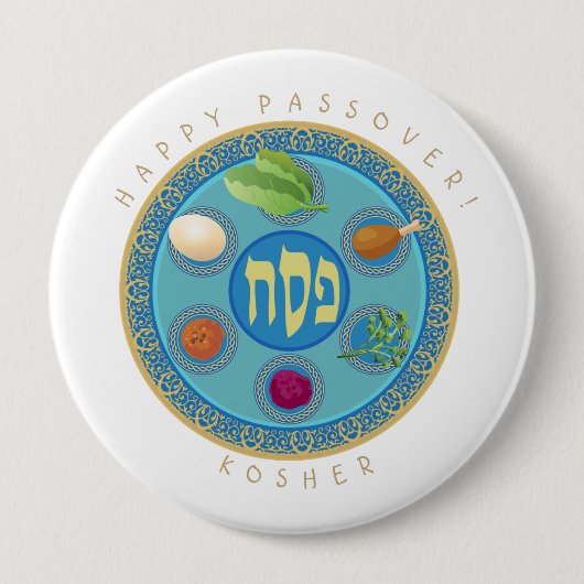 Passover Bord Kosher Pesach Ronde Button 4,0 Cm (Voorkant)