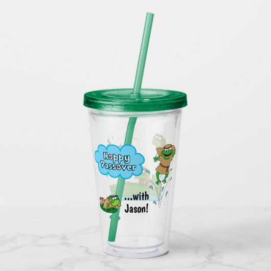 Passover Gree Acryltumbler 16 oz Hoppy Passover Acryl Drinkbeker (Achterkant)