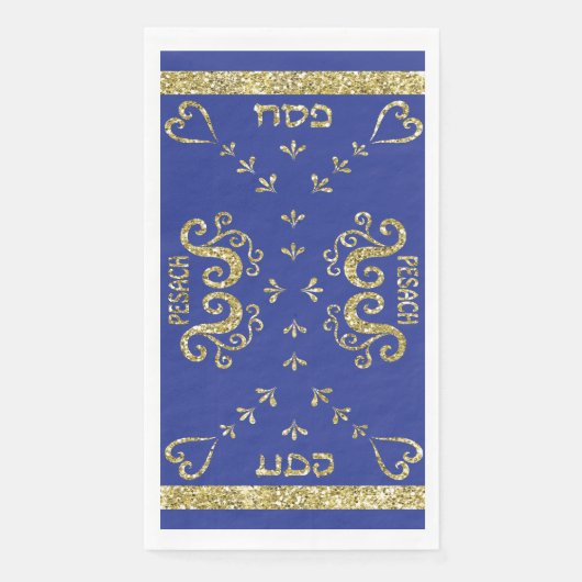 Passover Guest Towel Napkins Blue Gold Servet (Voorkant)