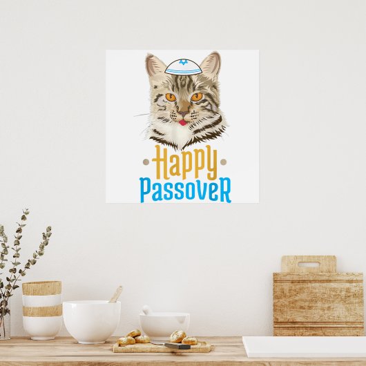 Passover Happy Passover Cat Funny Seder Jwish Poster (Keuken)