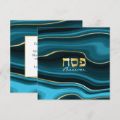 Passover Hebreeuws Blauwgroen, Turquoise & Gold Ag Feestdagenkaart (Voorkant / Achterkant)