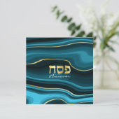 Passover Hebreeuws Blauwgroen, Turquoise & Gold Ag Feestdagenkaart (Staand voorkant)