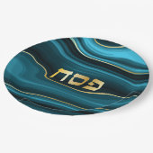 Passover Hebreeuws Blauwgroen, Turquoise & Gold Fa Papieren Bordje (Gekanteld)