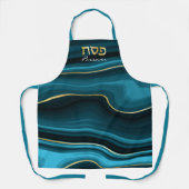 Passover Hebreeuws Blauwgroen, Turquoise & Gold Fa Schort (Voorkant)