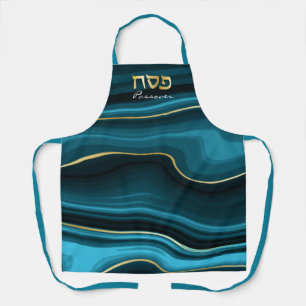 Passover Hebreeuws Blauwgroen, Turquoise & Gold Fa Schort