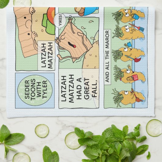 Passover Kitchen Towel Funny Seder Toons Theedoek (Gevouwen)