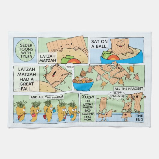 Passover Kitchen Towel Funny Seder Toons Theedoek (Horizontaal)