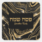 Passover Marble Black en Gold Glitter Vierkante Sticker (Voorkant)