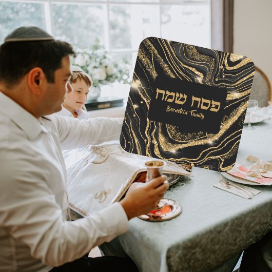 Passover Marble Black en Gold Glitter Vierkante Sticker