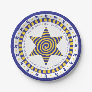 Passover Paper Bord Blue/Yellow Star Pattern