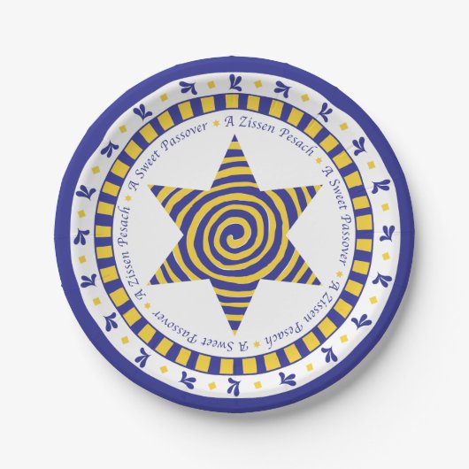 Passover Paper Bord Blue/Yellow Star Pattern (Voorkant)