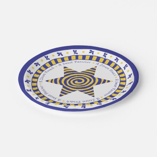 Passover Paper Bord Blue/Yellow Star Pattern (Gekanteld)