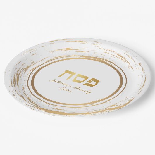 Passover Personalized Rustic Gold Swash w Hebreeuw Papieren Bordje (Gekanteld)