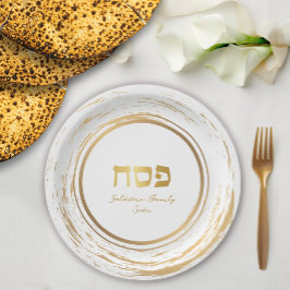 Passover Personalized Rustic Gold Swash w Hebreeuw Papieren Bordje
