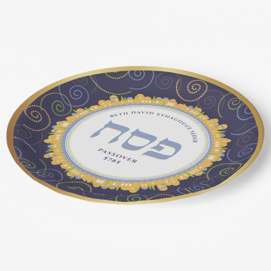 Passover Personalized Seder Jerusalem Navy/Gold Papieren Bordje (Gekanteld)