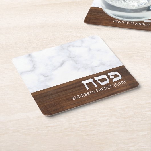 Passover Pesach - Aangepaste marmer + Hout Modern Kartonnen Onderzetters (Schuin)