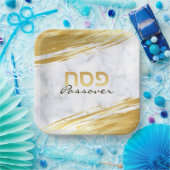 Passover Pesach Hebreeuws Gold Swash & Marble Pape Papieren Bordje (Feest)