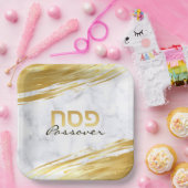 Passover Pesach Hebreeuws Gold Swash & Marble Pape Papieren Bordje (Feest)