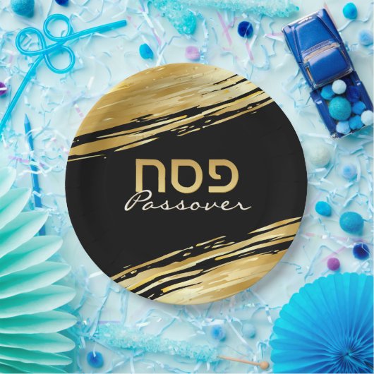 Passover Pesach Hebrew Gold Swash op Black Papieren Bordje (Feest)