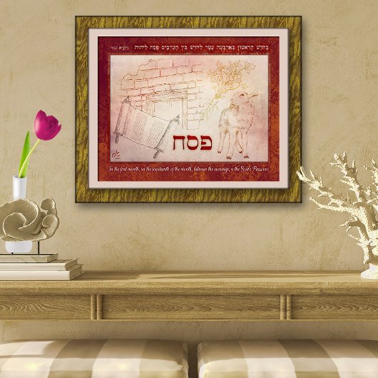Passover Pesach Lamb Torah Scroll Doorpost Herbs Poster