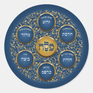 Passover Seder Bord Blue Baroque Ronde Sticker