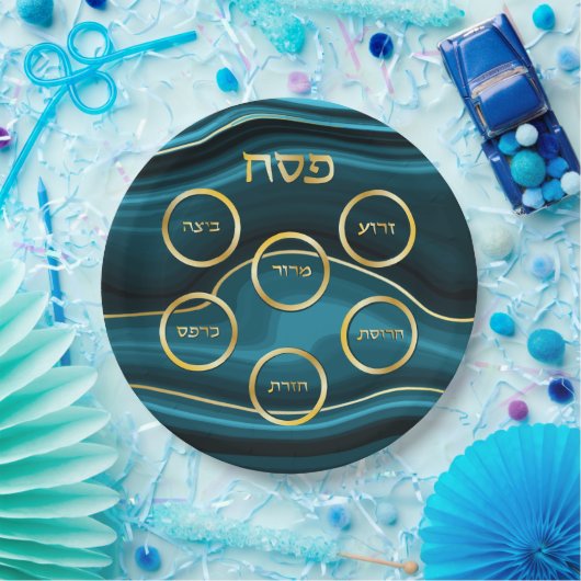 Passover Seder Bord Faux Agate Blauwgroen & Gold (Feest)