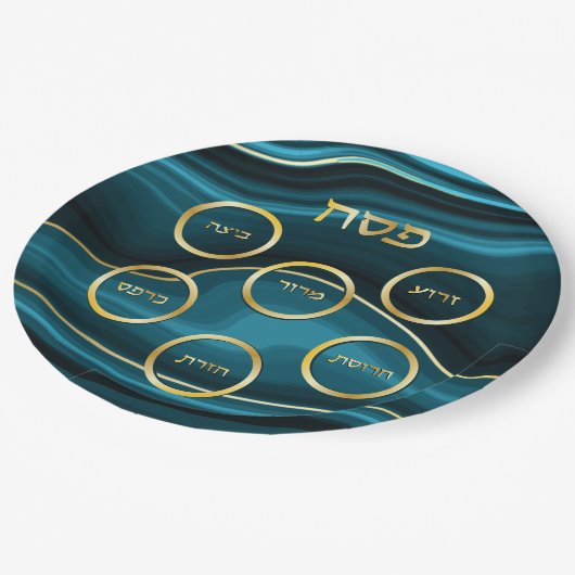 Passover Seder Bord Faux Agate Blauwgroen & Gold (Gekanteld)