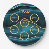Passover Seder Bord Faux Agate Blauwgroen & Gold (Voorkant)